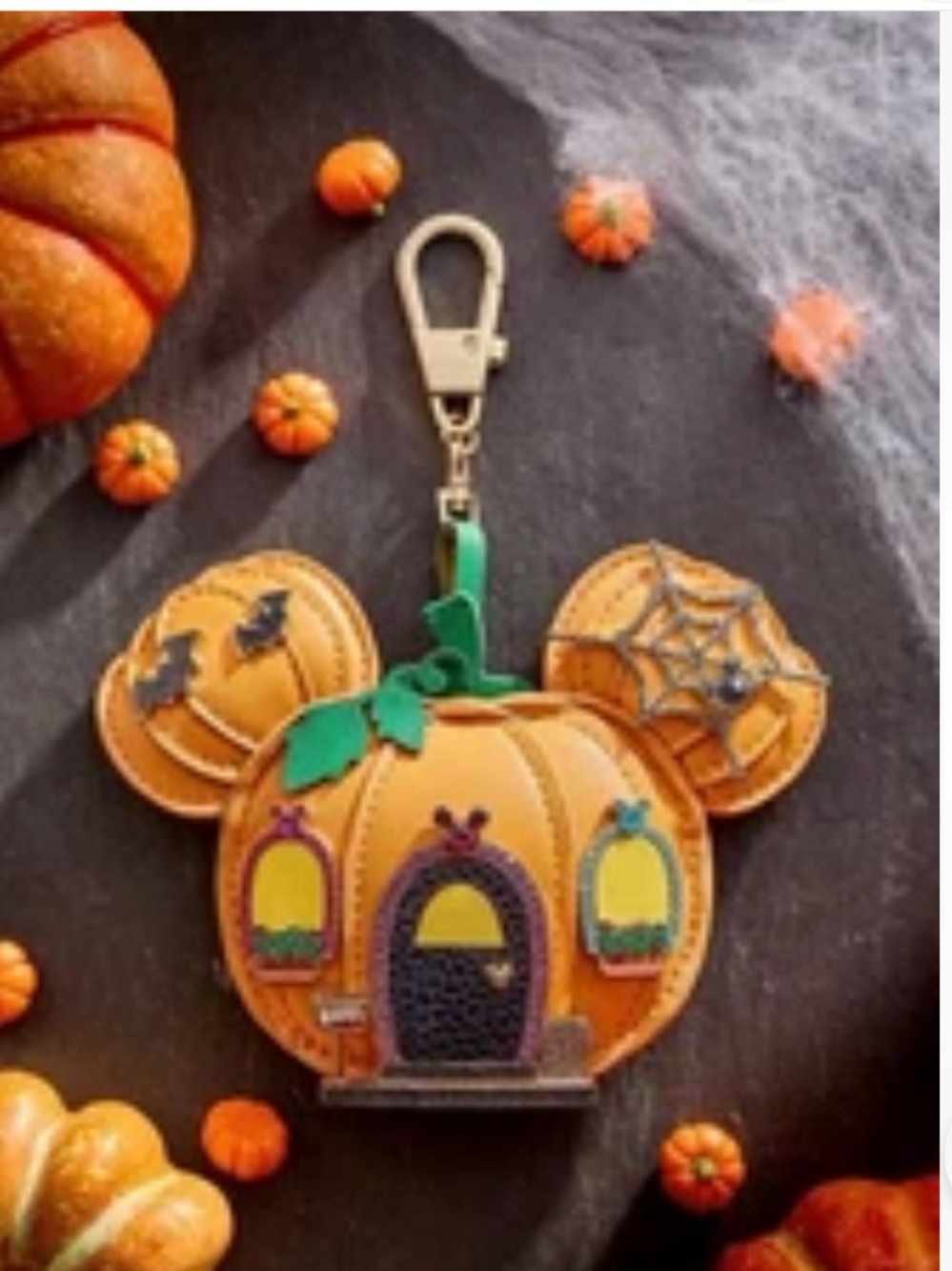 BaubleBar Orange Pumpkin Mickey-Ear Keychain with Yellow & Green Accents